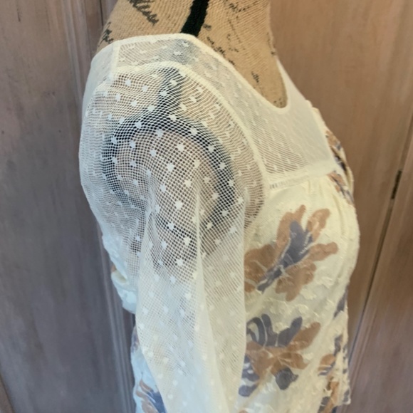Anthropologie mesh top Y2K sheer Ivory Anja Floral Blouse Boho Lace Crochet XS - Picture 10 of 16